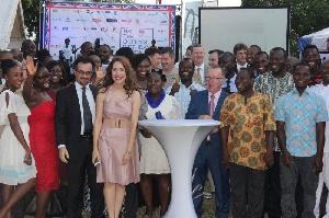 The UK envoy Jon Benjamin with guests at the birthday party