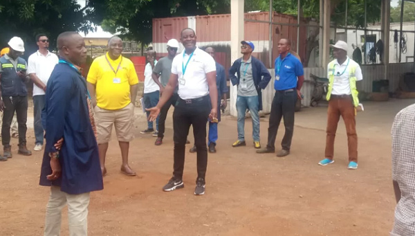 Ing. Francis Yormesor middle (in white shirt) briefing the staff before the exercise