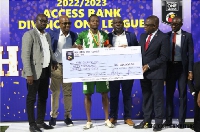 Chief Operations Officer of Access Bank, Ade Ologun (2nd from right) presenting a dummy cheque