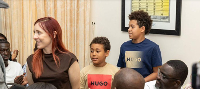A file photo of late Christian Atsu's wife and kids at the GFA talent engagement programme in UK