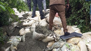 Sack of Ammonium substances and explosives retrieved from the trenches of Anto Aboso quarry