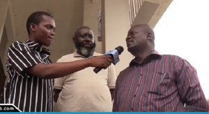 Some staff of the University of Ghana speaking to GhanaWeb's Ishmael Batoma (1st from the left)