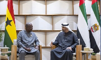 President John Dramani Mahama (L) and UAE President Sheikh Mohamed bin Zayed Al Nahyan (R)