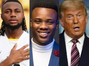L-R: Antoine Semenyo,  Prophet Telvin and US President Donald Trump