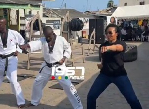Zanteor Rawlings (in black attire) partook in a Taekwondo demonstration exercise
