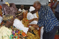 Togbi Sri III, Awoamefia of Anlo state welcomes President Mahama to the durba grounds