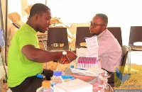 An individual donating blood during the exercise