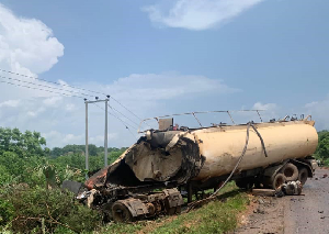 One of the vehicles involved in the accident at Kintampo Waterfalls junction