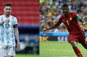 Lionel Messi and Asamoah Gyan