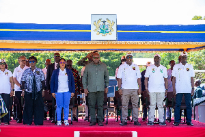 President John Dramani Mahama in green shirt with other dignitaries