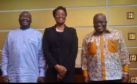 Justice Sophia Akuffo [middle] with President Akufo-Addo [Right] and his veep, Dr Bawumia [Left]