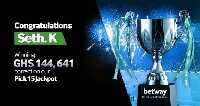 Seth K, has bagged a cool GHS 144,641 from participating in the Betway Jackpot