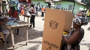 Voters queuing at a polling center