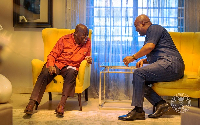 Akufo-Addo (L) visited President Mahama (R) in Kwahu