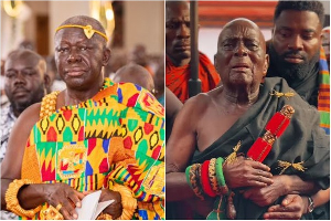 Otumfuo Osei Tutu II (L) has removed the Paramount Chief of Kenyase No. 2, ending his 89-year reign