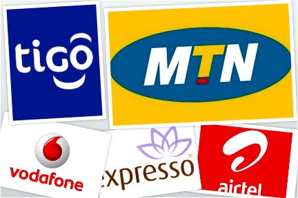 Logos of various telcos operating in Ghana.