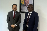 Rory Wood (L) with the Minister of Climate Change and Sustainability, Seidu Issifu