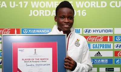 Sandra Owusu-Ansah of Ghana poses for the camera with her Player of the Match