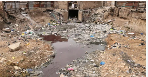 Photo of a gutter filled with filth