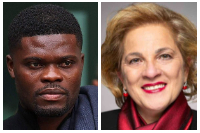A photo collage of Partey andLena Diab, Minister of Immigration, Refugees & Citizenship, Canada