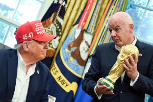 A photo of US president Donald Trump and FIFA boss Gianni Infantino