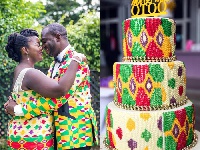 The couple and their kente cake