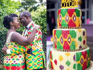 The couple and their kente cake