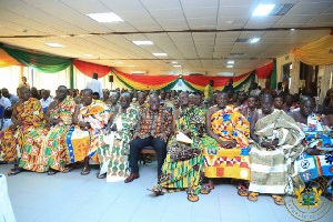 President Nana Akufo-Addo seated among some traditional leaders in the Western Region