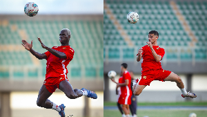 Some players of Wydad training at the University of Ghana Stadium
