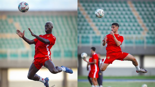 Some players of Wydad training at the University of Ghana Stadium