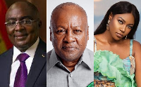 L-R Dr. Bawumia, John Mahama and Yvonne Nelson