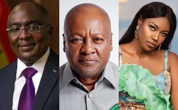 L-R Dr. Bawumia, John Mahama and Yvonne Nelson