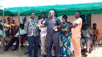 Ernest Kofie addressing chiefs and people of Azuleti in a mini durbar
