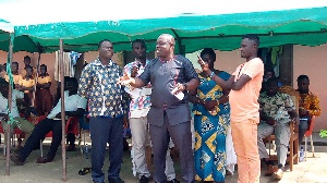 Ernest Kofie addressing chiefs and people of Azuleti in a mini durbar