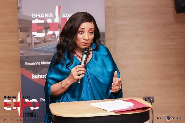 Sabah Zita Benson speaking at the 2025 Ghana Property & Lifestyle Expo in London