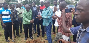 GNPC cutting sod for construction of Artificial turf in Bekwai