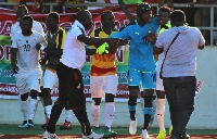 Some Black Satellites players jubilating after a game
