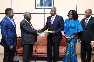 Snr Minister Yaw Osafo-Maafo presenting joint communique summarizing the outcome of the meeting
