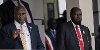 South Sudan's President Salva Kiir, right, and Vice President Riek Machar, left