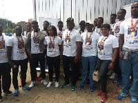 Team Legon in a pose on arrival at the Kotoka International Airport