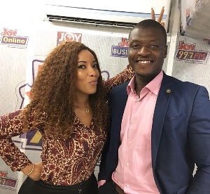 Actress Joselyn Dumas and Lexis Bill in the studios of Joy FM