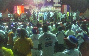 Reverend Owusu Bempah led a teeming crowd of New Patriotic Party members at the vigil in  Koforidua