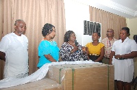 Leticia Osafo-Addo handing over the incubator to officials of Tema General Hospital