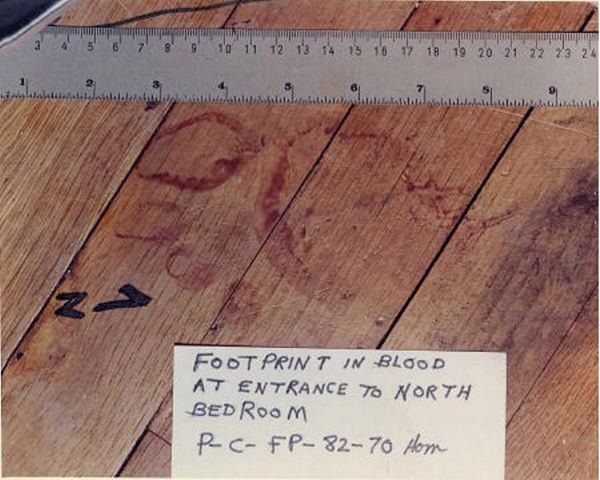 File photo of a bloodstained footprint at a crime scene