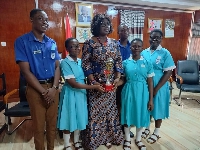 Bono Regional Minister, Madam Justina Owusu Banahene with some students of SUSEC