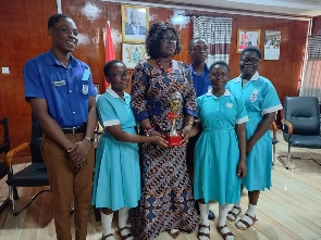Bono Regional Minister, Madam Justina Owusu Banahene with some students of SUSEC