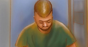 A sketch shows alleged Bondi gunman Naveed Akram at a court hearing