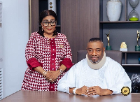 The Ga Mantse (seated) with First Lady Lordina Dramani Mahama (L)