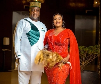 Ghanaian politician Hopeson Adorye with his wife, singer and fashion star Empress Gifty