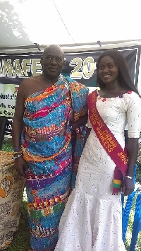 Osabarima Kwesi Atta II (L) in a pose with Miss Afua Asantewaa after the launch